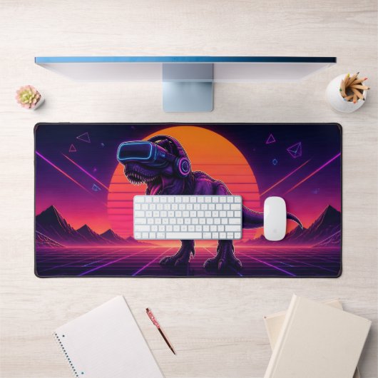 Retro Synthwave VR T-Rex Gaming Desk Mat (Bureau 1)