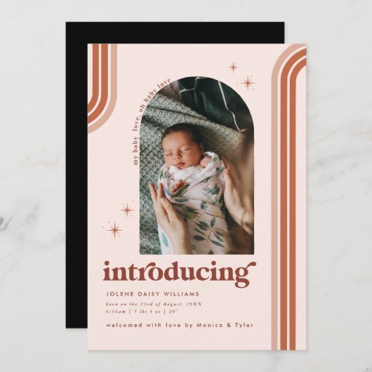 Retro Szevties | Aankondiging van arch Photo Birth (Voorkant / Achterkant)