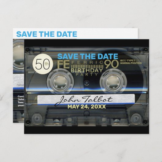 Retro T1 Audiotape 50ste verjaardag Party Opslaan Uitnodiging Briefkaart (Voorkant / Achterkant)