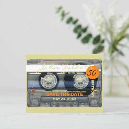 Retro T2 Audiotape 50e verjaardag BEWAREN DE DATUM Uitnodiging Briefkaart (Staand voorkant)