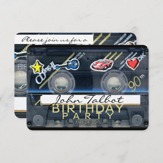 Retro T3 Audiotape 90e verjaardag Uitnodiging (Voorkant / Achterkant)