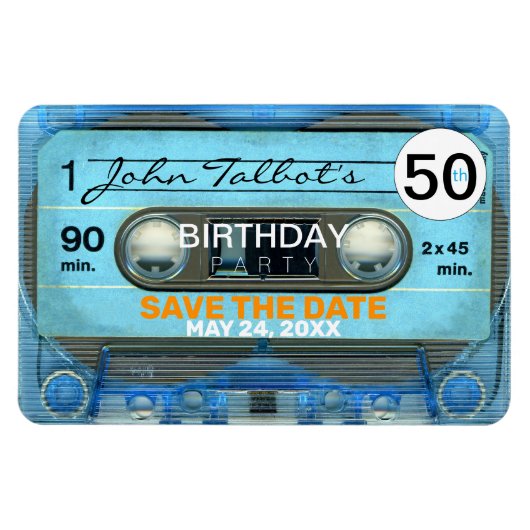 Retro T4 Audiotape 50e verjaardag Save the Date FP Magneet (Horizontaal)