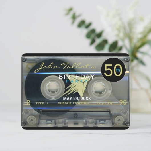 Retro T5 Cassettebandje 50ste verjaardagsfeestje I Kaart (Staand voorkant)