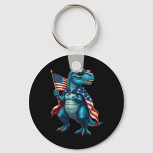 Retro T Rex Dinosaur 4 juli Amerikaanse vlag VS Sleutelhanger