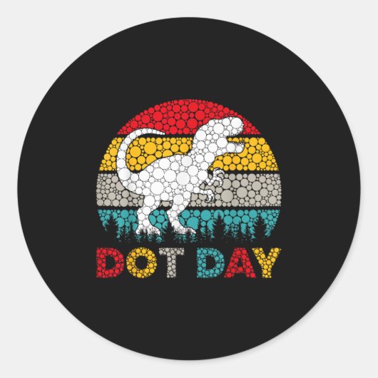 Retro T Rex Dinosaur Polka Dot Art Student Dot Day Ronde Sticker (Voorkant)