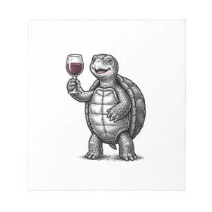 Retro T-shirtontwerp met Schildpad die Wijn Glas V Notitieblok