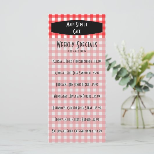 Retro Tablecloth Red Gingham Cafe Menu (Staand voorkant)