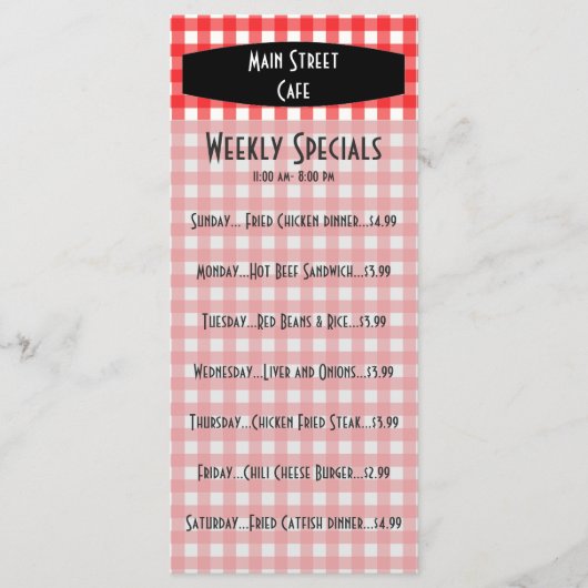 Retro Tablecloth Red Gingham Cafe Menu (Voorkant)