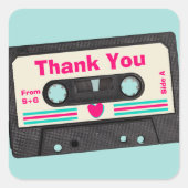 Retro tachtiger muziek mix tape bruiloft dank u vierkante sticker (Voorkant)