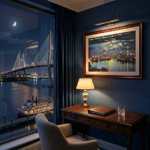Retro Talmadge-brug 's nachts Savannah GA Poster
