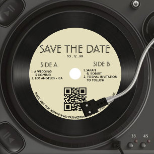 Retro Tan Vinyl Record Bruiloft Bewaar de datum Save The Date
