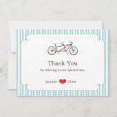 Retro Tandem Bicycle Blue & White Striped Wedding Bedankkaart (Voorkant)