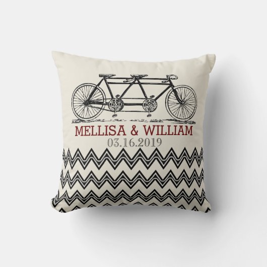 Retro Tandem Bicycle Zigzag Chevron Wedding Gift Kussen (Voorkant)
