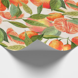 RETRO Tangerines Mandarins Branch Kerstmis Cadeaupapier