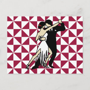 Retro Tango Dancers Burgundy Geometric Briefkaart