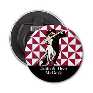 Retro Tango Dancers op Maroon Geometric Button Flesopener