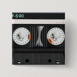 Retro tapecassetrecorder 70s 80s vierkante button 5,1 cm
