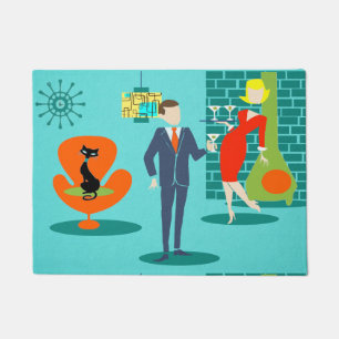 Rétro tapis de porte de couples de bande dessiné