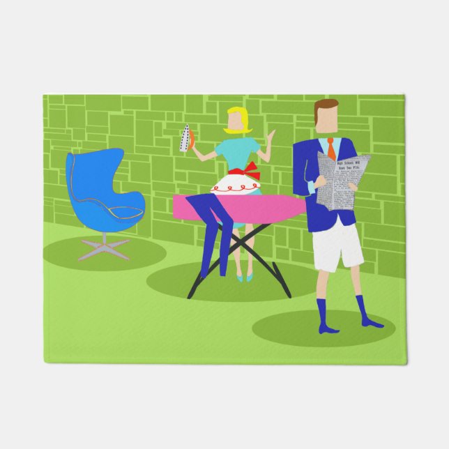 Rétro tapis de porte de couples de bande dessinée (Devant)