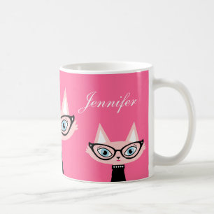 Rétro tasse moderne chic de chat - rose