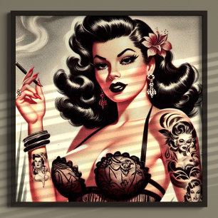 Retro Tatto Gothic Meisje Poster