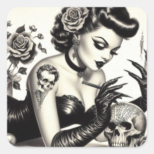 Retro Tattoed Gothic Pin-up Vierkante Sticker
