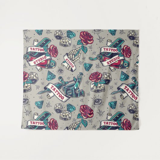 Retro-Tattoo geacht Wandkleed (Voorkant (horizontaal))