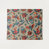 Retro-Tattoo geacht Wandkleed (Voorkant (horizontaal))