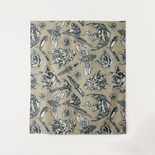 Retro-Tattoo geacht Wandkleed (Voorkant)