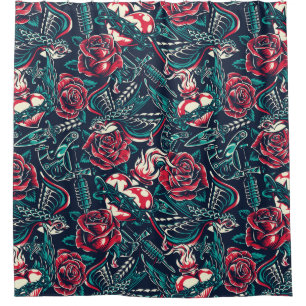 Retro Tattoo Patroon Douchegordijn