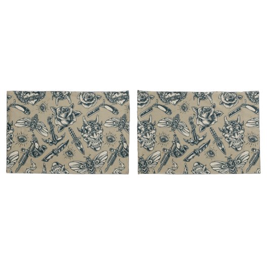 Retro Tattoo Patroon Kussensloop (Achterkant-Set)