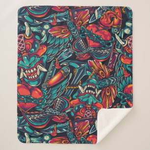 Retro Tattoo Patroon Sherpa Deken