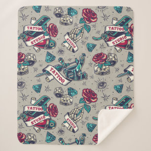 Retro Tattoo Patroon Sherpa Deken