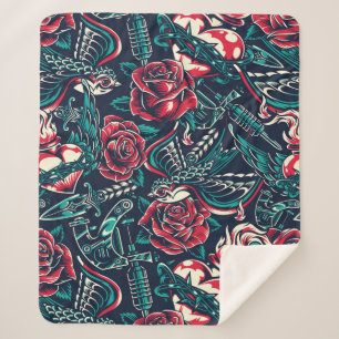 Retro Tattoo Patroon Sherpa Deken