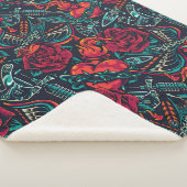Retro Tattoo Pattern Sherpa Blanket Deken (3/4)
