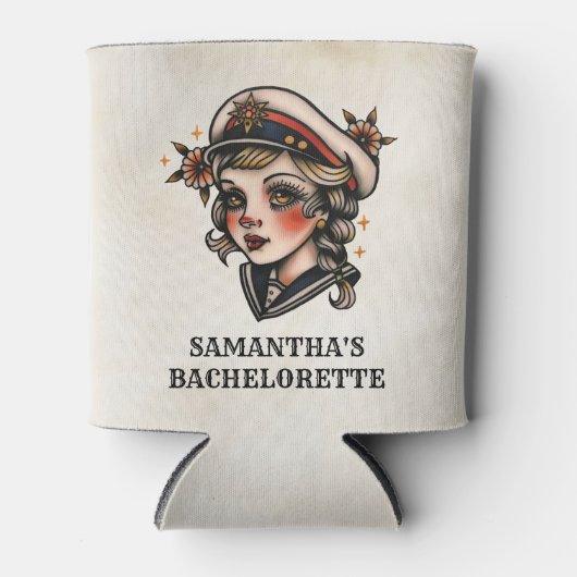 Retro Tattoo Sailor Nautische Naam Bachelorette Blikjeskoeler (Voorkant)