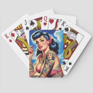 Retro Tattooed Bikini Zomer Pin-up Pokerkaarten