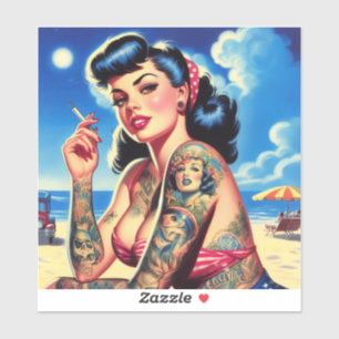 Retro Tattooed Bikini Zomer Pin-up Sticker