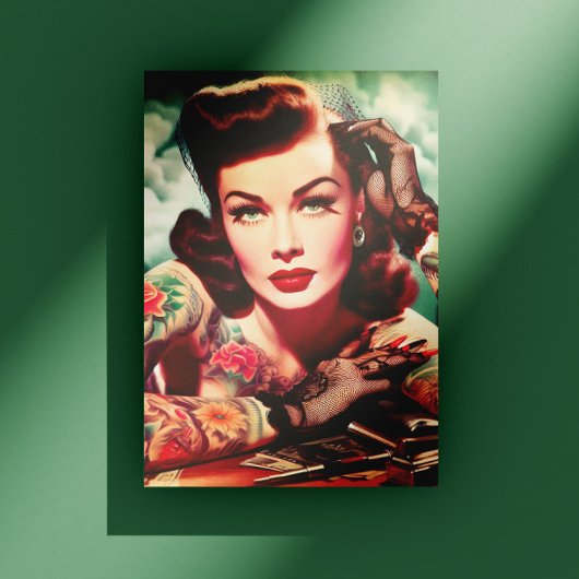 Retro Tattooed Pin-up Briefkaart