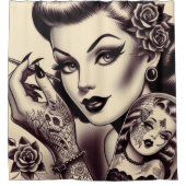 Retro Tattooed Pin Up Douchegordijn (Voorkant)