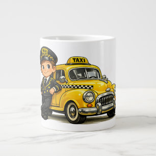 Retro Taxi Chauffeur Jongen met Oude Gele Auto T-S Extra Grote Beker