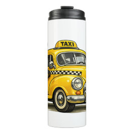 Retro Taxi Chauffeur Jongen met Vintage Gele Auto Thermosbeker