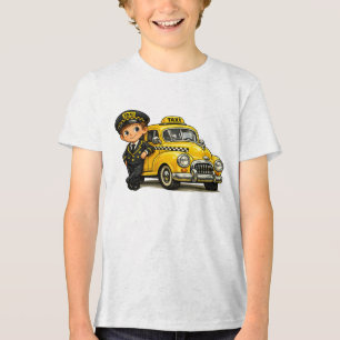 Retro Taxi Chauffeur Jongen met Vintage Gele Auto Tri-Blend Shirt