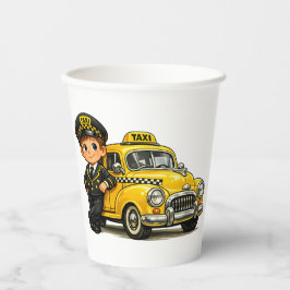 Retro Taxichauffeur Jongen met Oude Gele Auto T-Sh Papieren Bekers