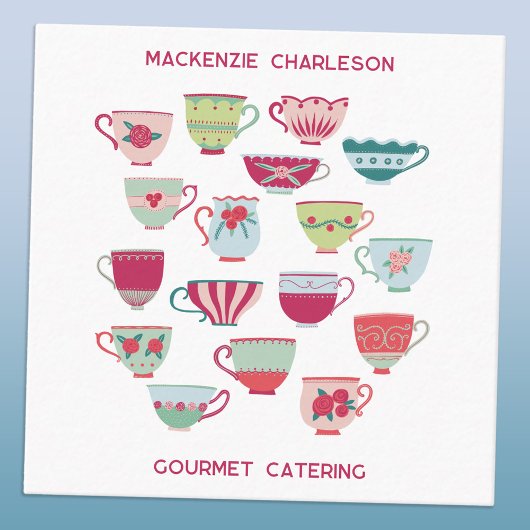 Retro Tea Cup Catering Bakkerij Cafe Vierkante Visitekaartje