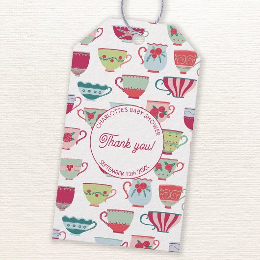Retro Tea Party Baby shower Cadeaulabel