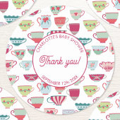 Retro Tea Party Baby shower Ronde Sticker