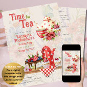 Retro Tea Party Rode Polkadot Verjaardag Flyer