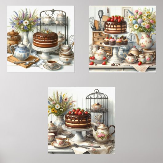 Retro Tea Time Cake Print Set van 3 (Voorkant)