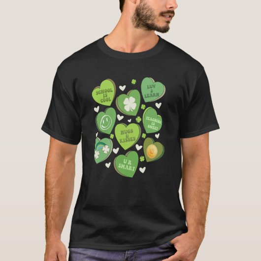 Retro Teach Conversation Hearts School St Patricks T-shirt (Voorkant)